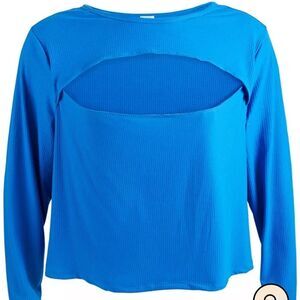 Love, Fire Blue Ribbed Cut Out Cleavage Top